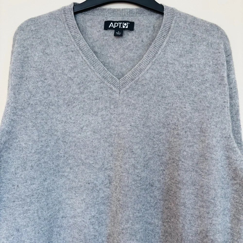 Apt9 Men Large Cashmere Silk V Neck heather gray knit slouchy pullover Sweater